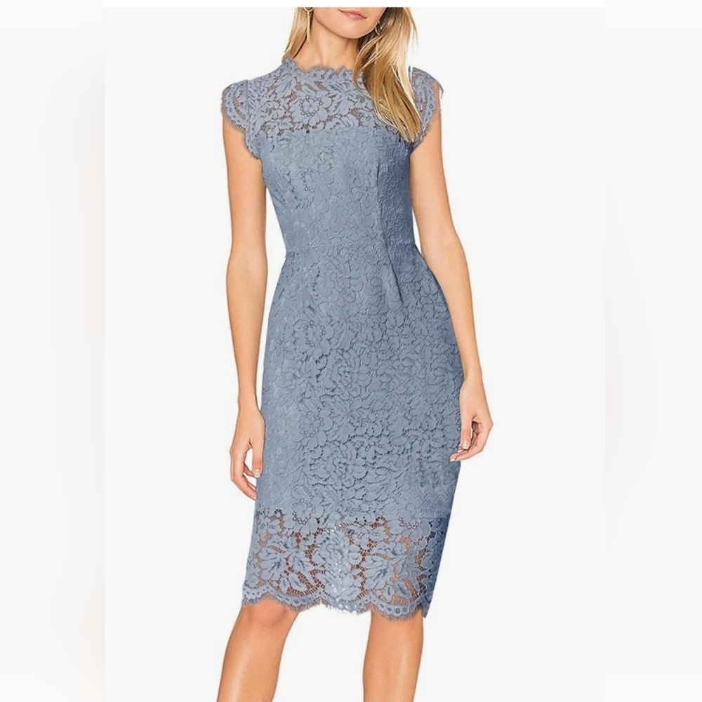 Elegant Lace Midi Dress in Blue